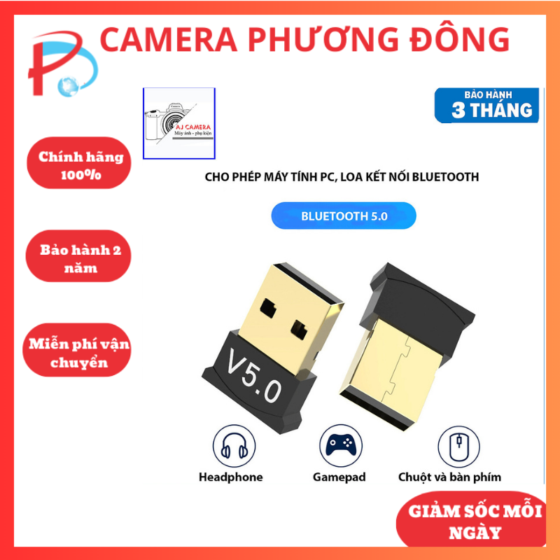 Bộ thu phát Bluetooth, thiết bị hỗ trợ thu phát nhạc không dây Nano USB 5.0 Bluetooth dành cho Laptop, Máy tính để bàn, Tivi