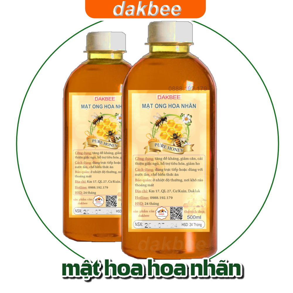 500ml Mật ong rừng hoa Nhãn - hỗ trợ giảm đau dạ dày, ngăn ngừa ho, khàn tiếng, tăng cường sức khỏe - dakbee