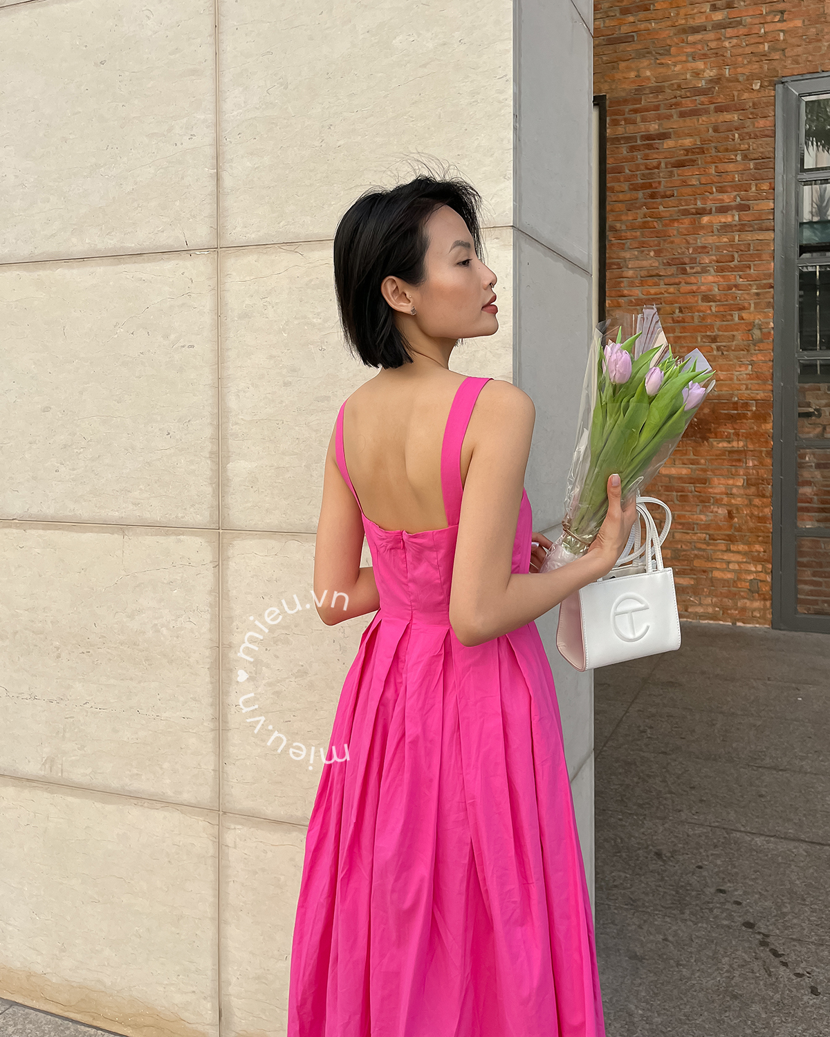 Đầm nữ 2 dây xếp ly eo bản lớn mieu - kj02