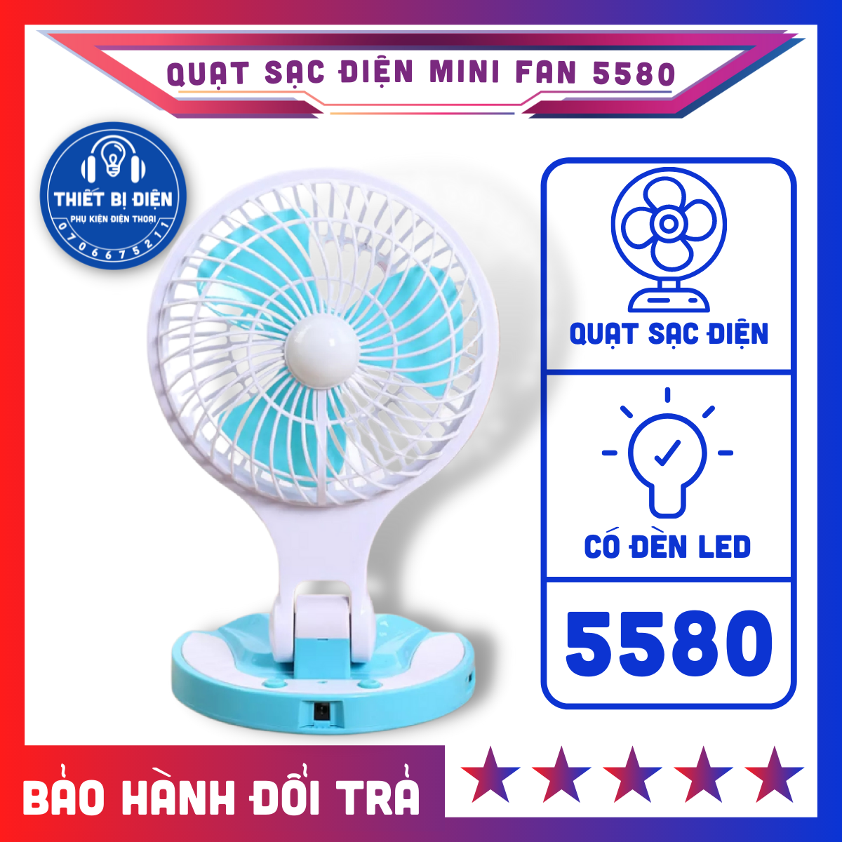 Quạt sạc điện mini fan 5580 có led phát sáng, cực mát gấp gọn được - quạt và đèn led 5580 - quạt sạc tích điện kèm đèn led q5580 - quat sac dien - quạt mini - quạt bàn - màu sắc ngẫu nhiên