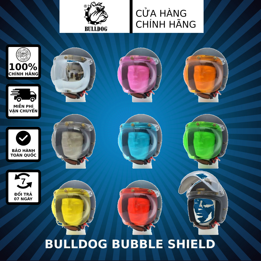 Kính gắn nón bảo hiểm 3/4 hãng Bulldog Bubble bảo vệ lái xe an toàn