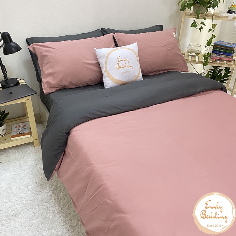 Bộ chăn ga gối cotton tici emly bedding màu hồng phối ghi - emly bedding