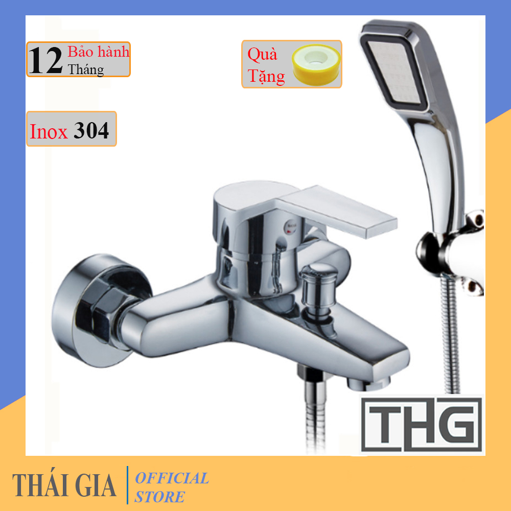Vòi sen tắm nóng lạnh cao cấp-hợp kim mạ Crom sáng bóng + Tay Sen Tăng áp vuông TG-S02 + Gác Tay Sen + Dây Dẫn Nước Vòi Sen + FULL phụ kiện (Trắng sáng)