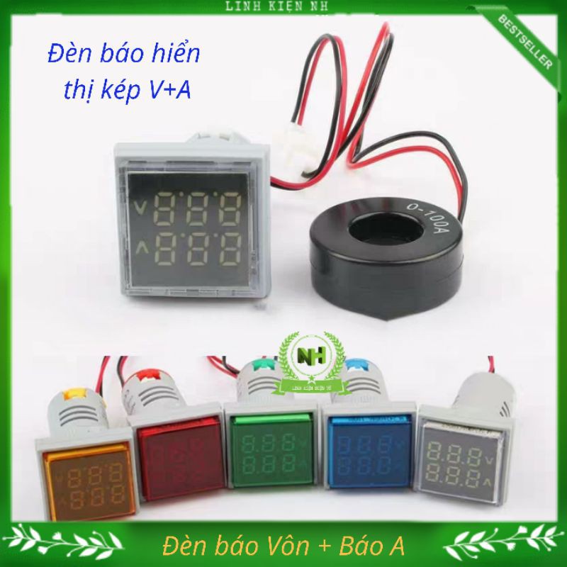 Đèn báo hiển thị kép volt + ampe ed16-22fva loại chuẩn