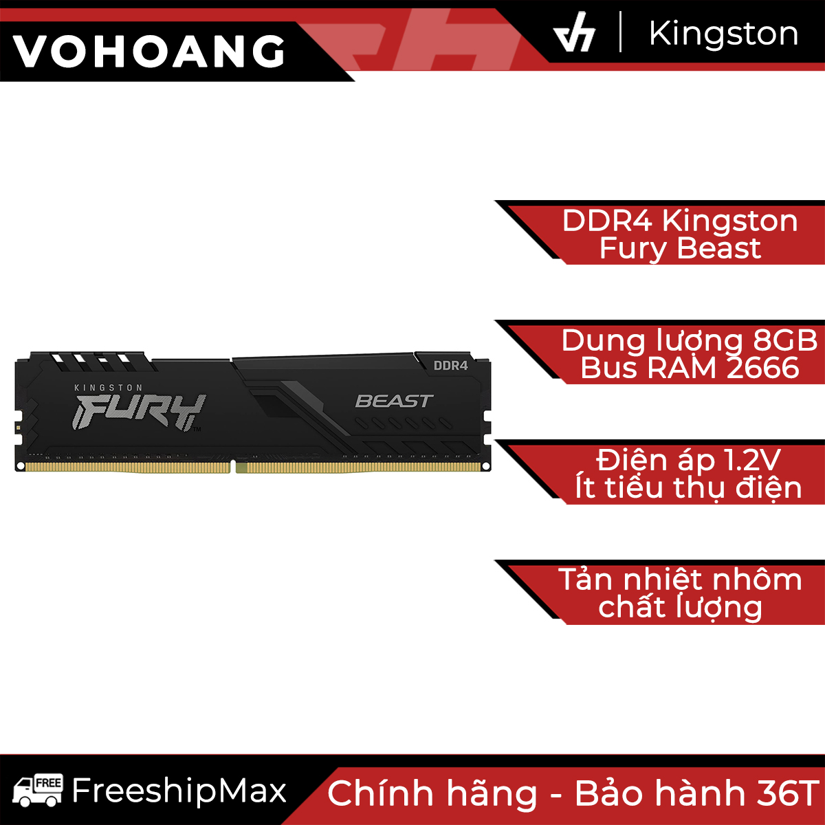 RAM 8GB DDR4 bus 2666 PC Máy bàn chính hãng Kingston Fury Beast