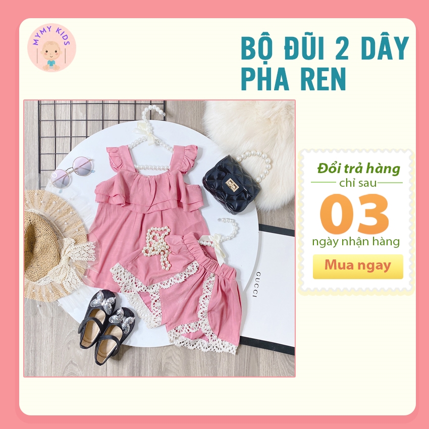Bộ Đũi Cho Bé Gái - Cho Bé Từ 12-18kg, Chất Liệu Đũi Mềm Mại, Đủ 3 màu Cho Mẹ Chọn - Bộ đũi cho bé gái set trang phục, bộ đũi cho bé nữ, đồ bộ vải đũi cho bé gái, bộ đũi 2 dây bé gái, đồ bộ đũi cho bé - Mymy Kids