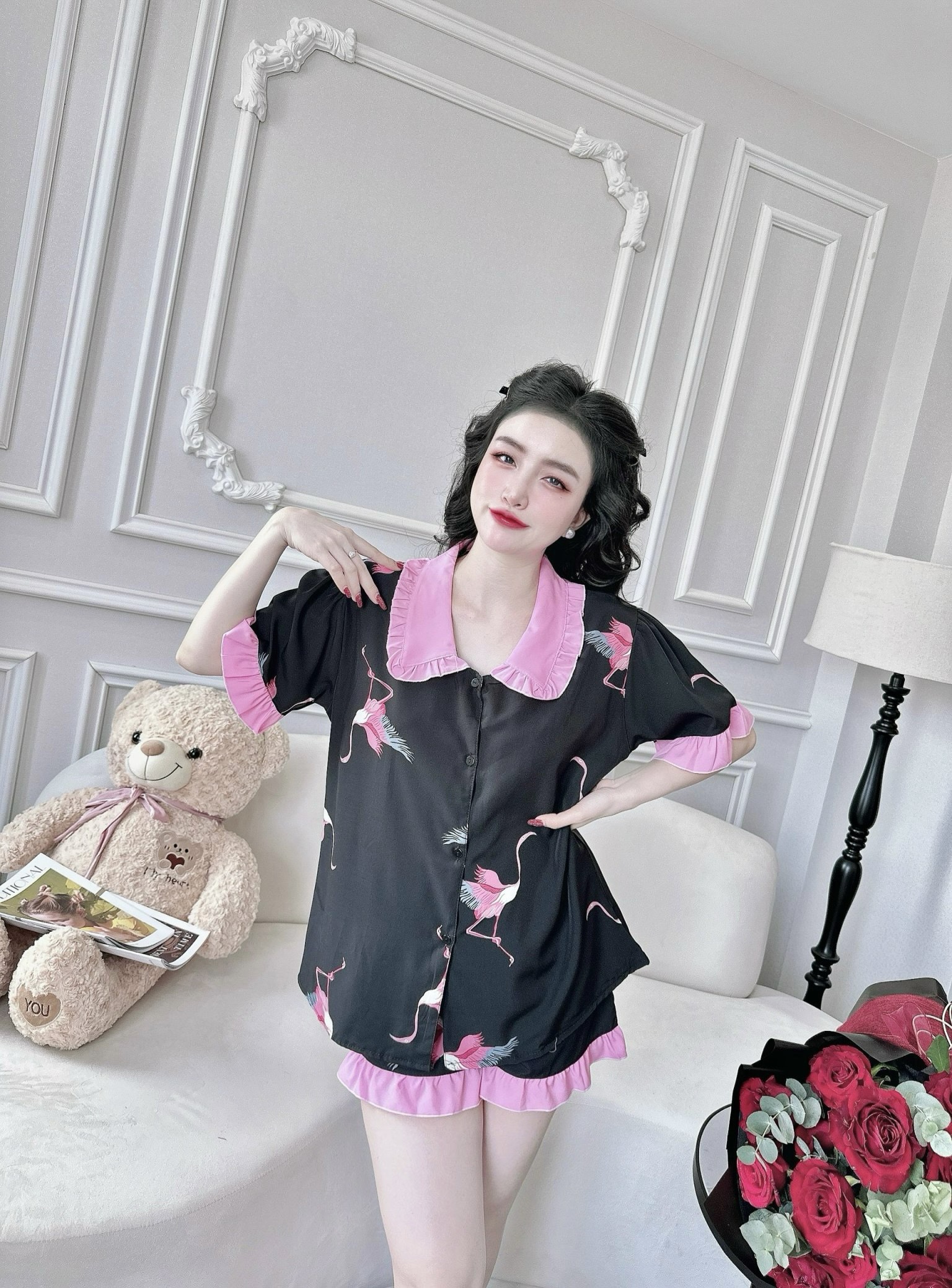 Đồ Bộ Đùi Bigsize Tay Ngắn 50-100kg Lụa Nhật Phối Hạc, Cherry, Gấu Siêu Xinh Dành Cho Nàng Béo Mặc Ở Nhà