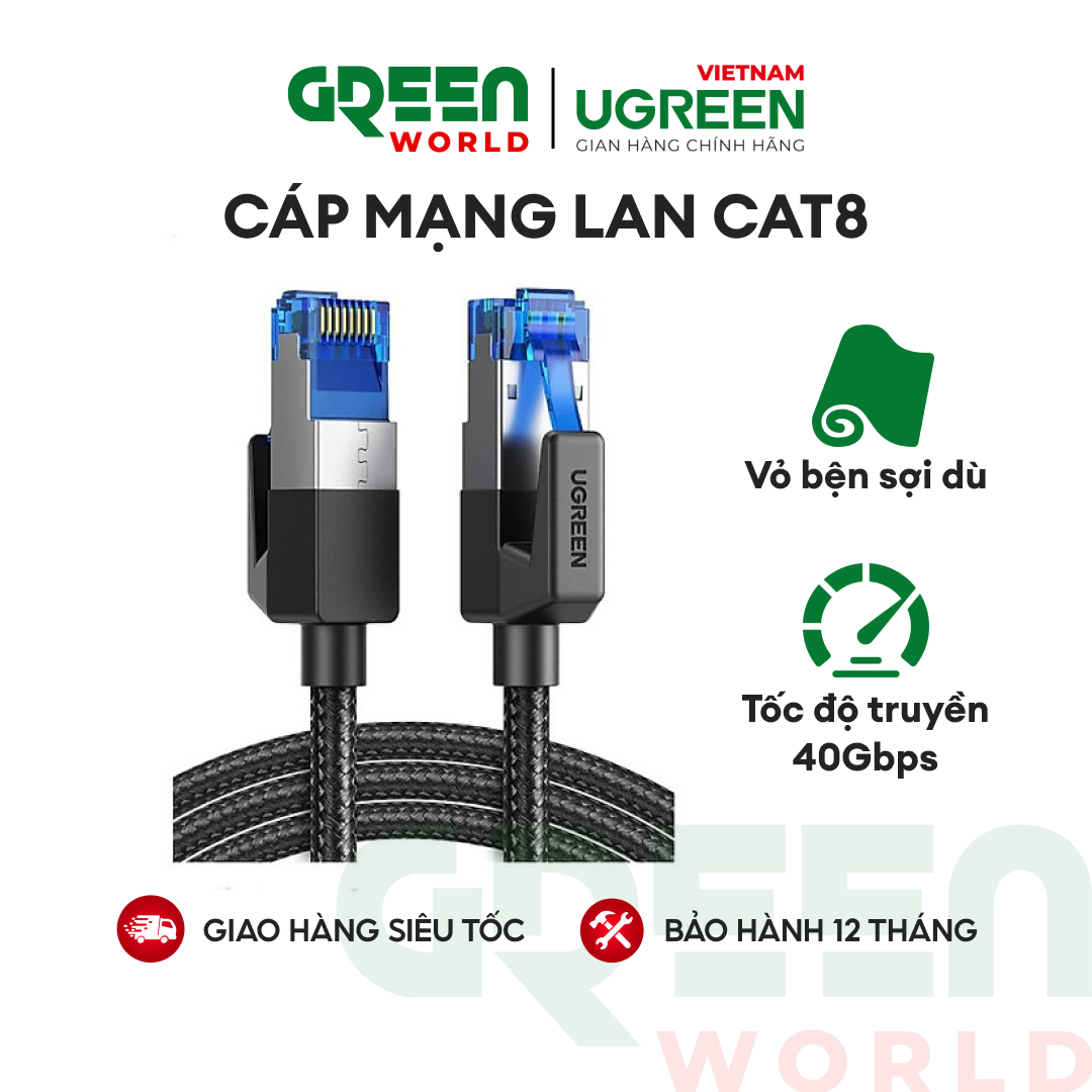 Cáp mạng cat8 đúc sẵn bọc dù dài 1-5m chính hãng ugreen nw153