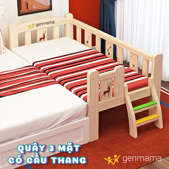 [Tặng đệm xơ dừa vừa giường] Giường gỗ cho bé, giường ngủ trẻ em dài 168cm rộng 88cm cao 70( 40)cm. Chất liệu gỗ thông, ghép cạnh giường ba mẹ, lắp ráp dễ dàng. GENMAMA