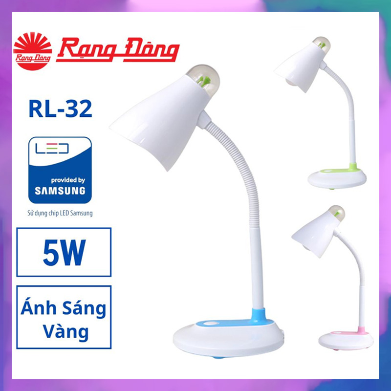 Đèn học để bàn chống cận rạng đông rl-32 led, đèn học rạng đông kèm bóng đèn 5w ánh sáng vàng chuẩn chính hãng - bảo hành 1 năm - đèn học để bàn, đèn học rạng đông, đèn học cho bé