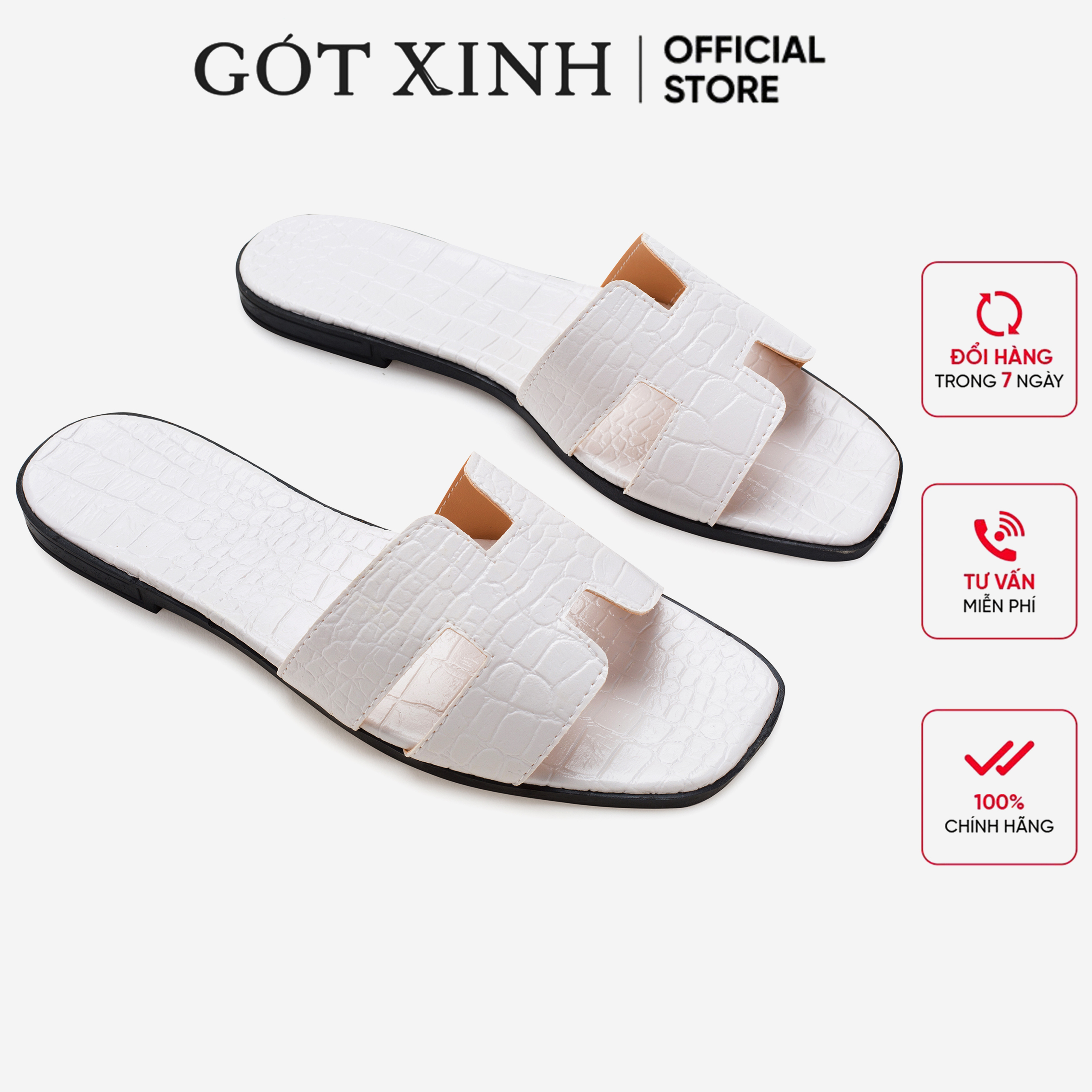 Dép chữ h nữ GÓT XINH D32 đế bệt quai ngang da rắn