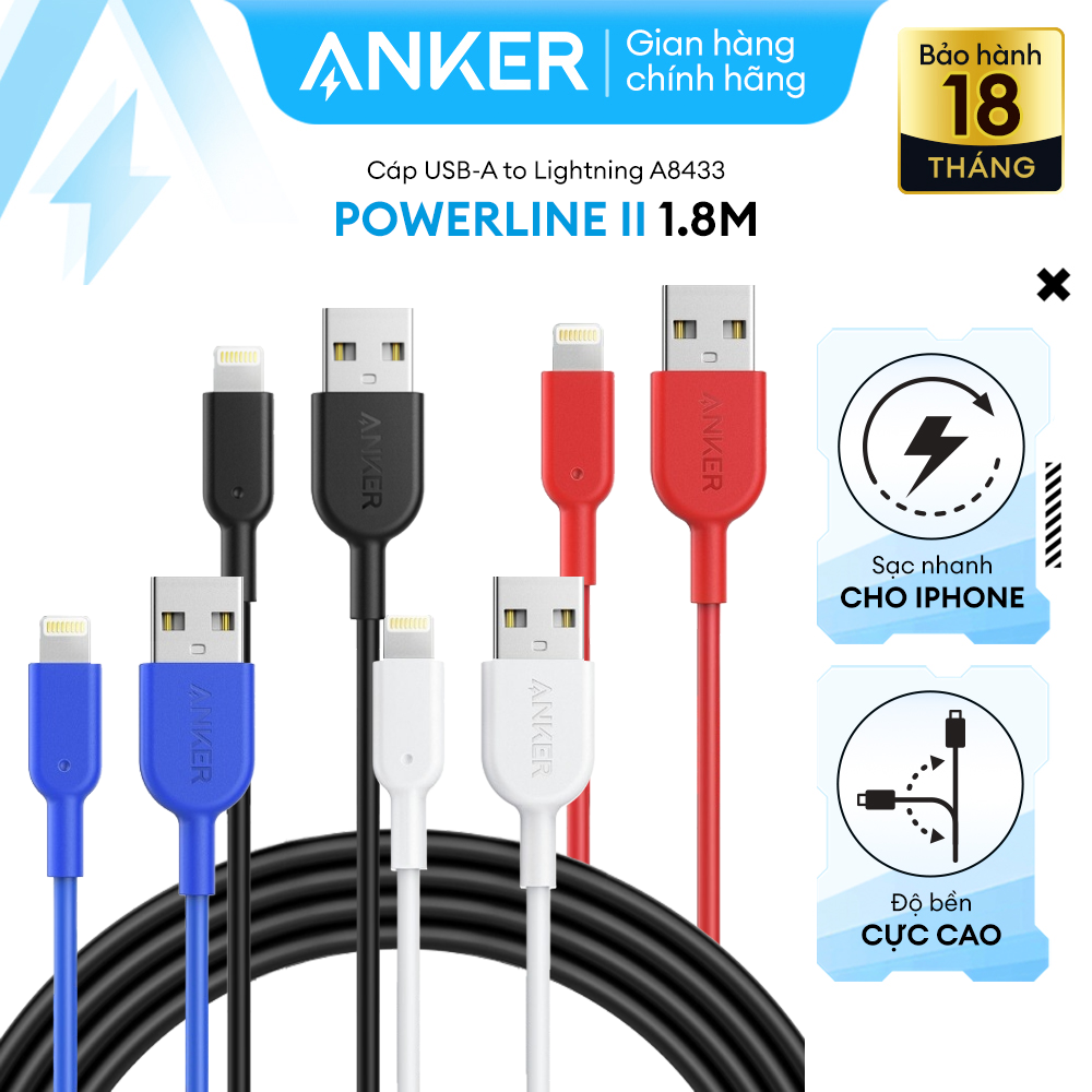 Cáp sạc thế hệ 2 ANKER PowerLine II Lightning dài 1.8m cho iPhone iPad - A8433