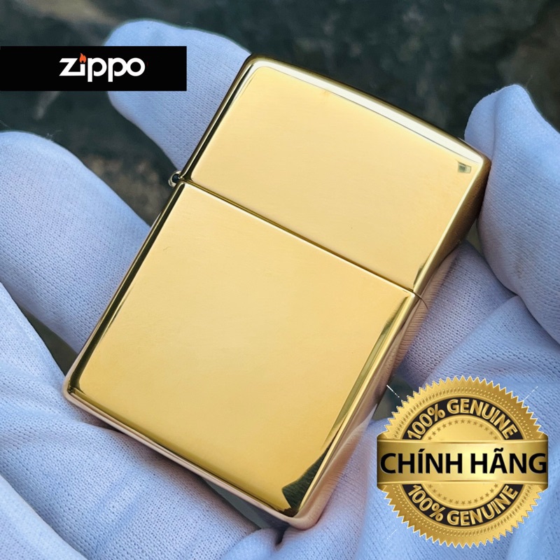 Bật Lửa Zippo Mỹ Đồng Vàng Trơn Bóng Chặt Góc Xéo Đời La Mã