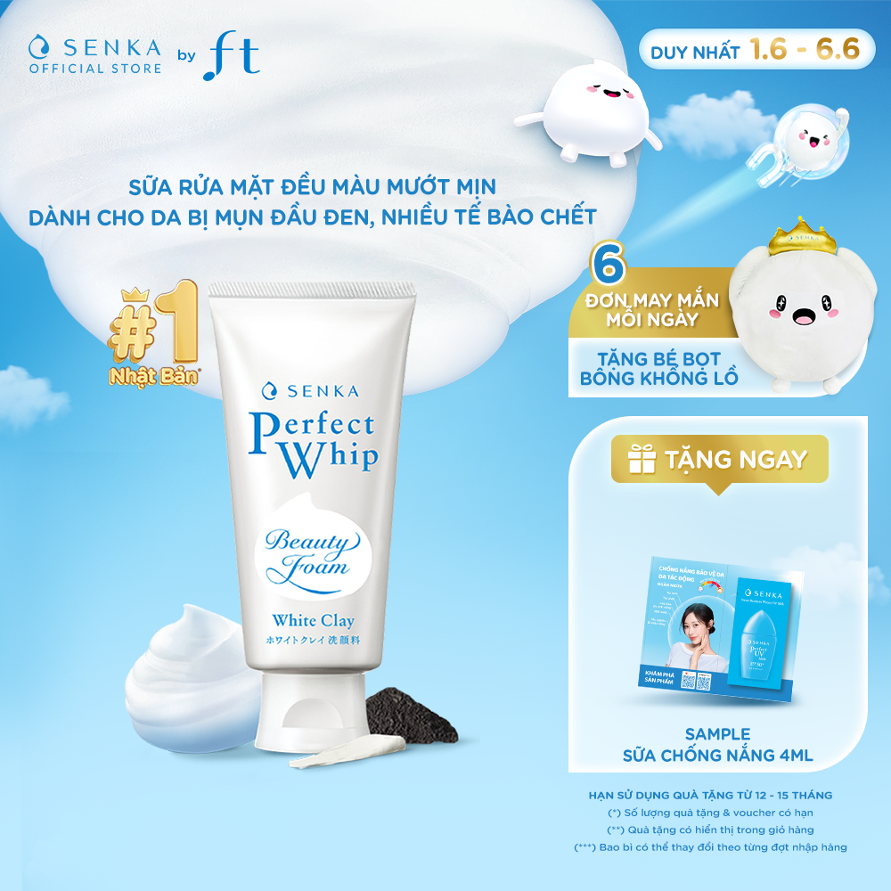 Sữa rửa mặt tạo bọt đất sét trắng tẩy tế bào chết, dưỡng sáng, giảm thâm SENKA PERFECT WHITE CLAY 120G