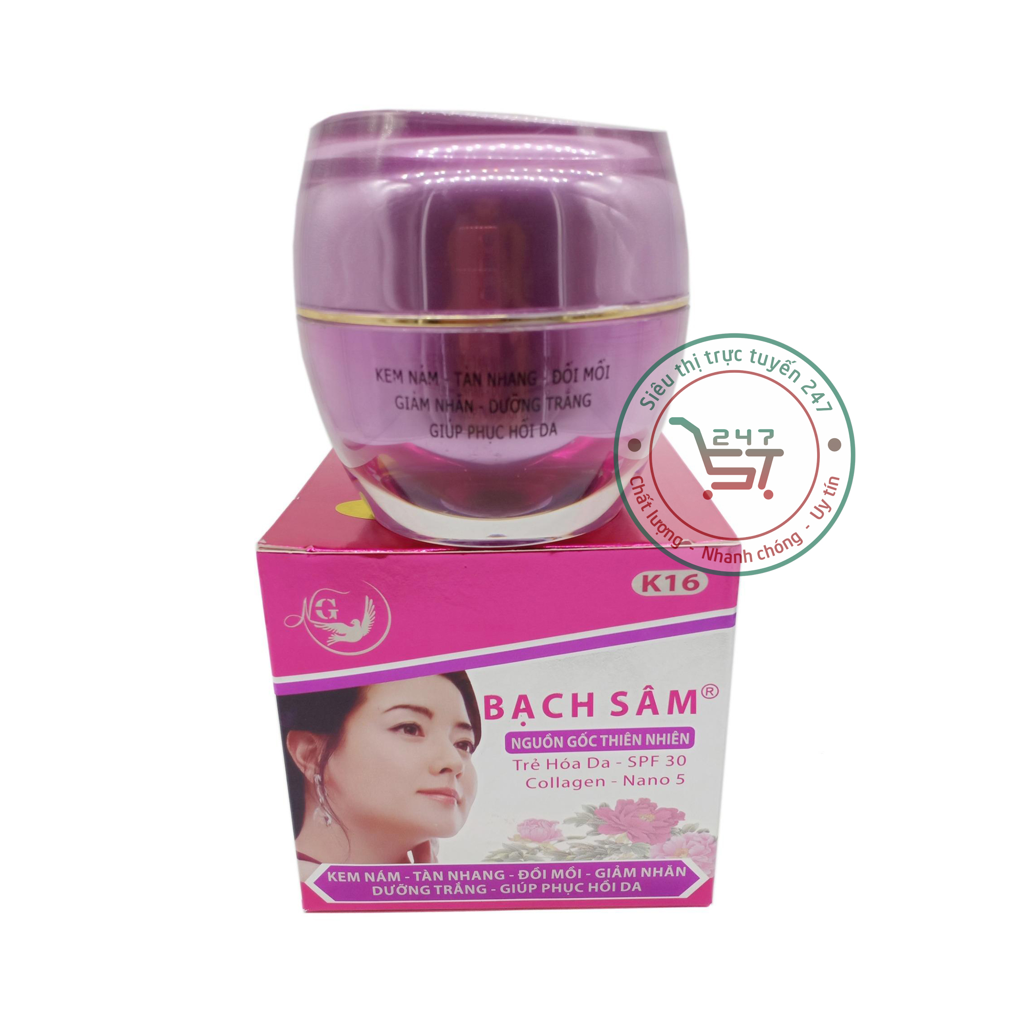 Kem Nám Tàn nhang dưỡng Trắng da mặt Ngừa nhăn Đồi mồi Phục hồi da Bạch sâm K16 40g (Tím Xám)