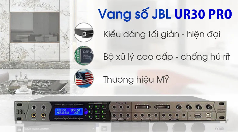 Vang cơ số jbl ur30 pro - vang cơ bluetooth chống hú chuyên nghiệp, màn hình lcd, âm sáng trong, effect mượt mà, 3 cổng cắm micro chỉnh riêng biệt, kết nối không dây bluetooth, cổng quang , coaxial, usb, av, có reverb