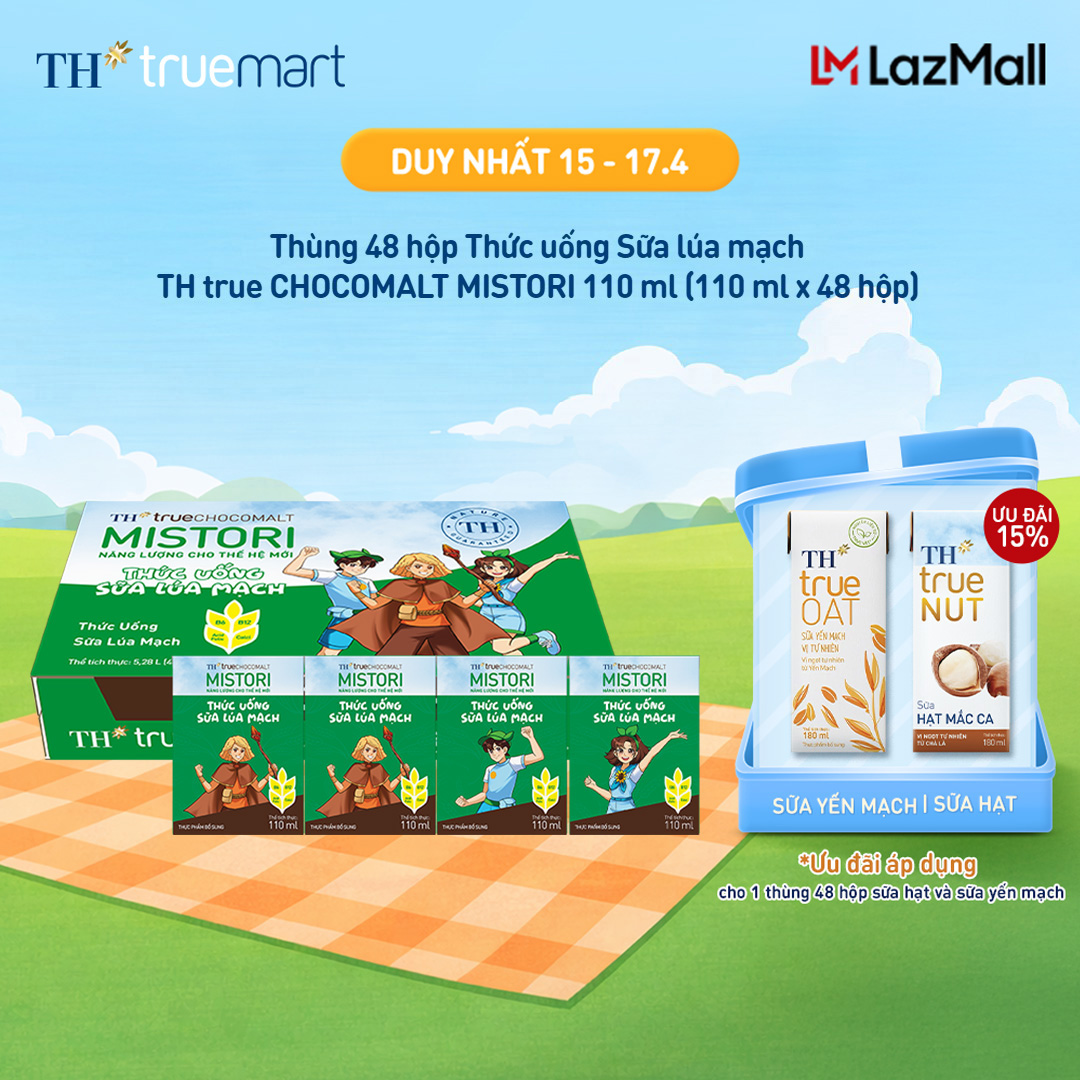 Thùng thức uống sữa lúa mạch TH true CHOCOMALT MISTORI 110ml (48 Hộp)