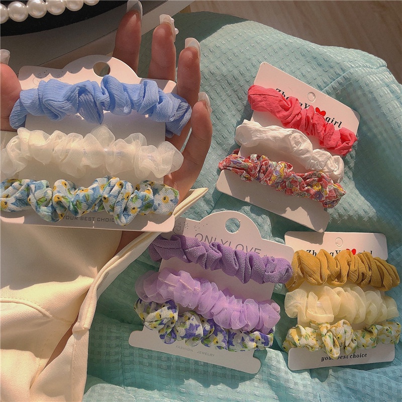 Combo 3 dây buộc tóc scrunchies phối màu đơn giản xinh xắn CB12