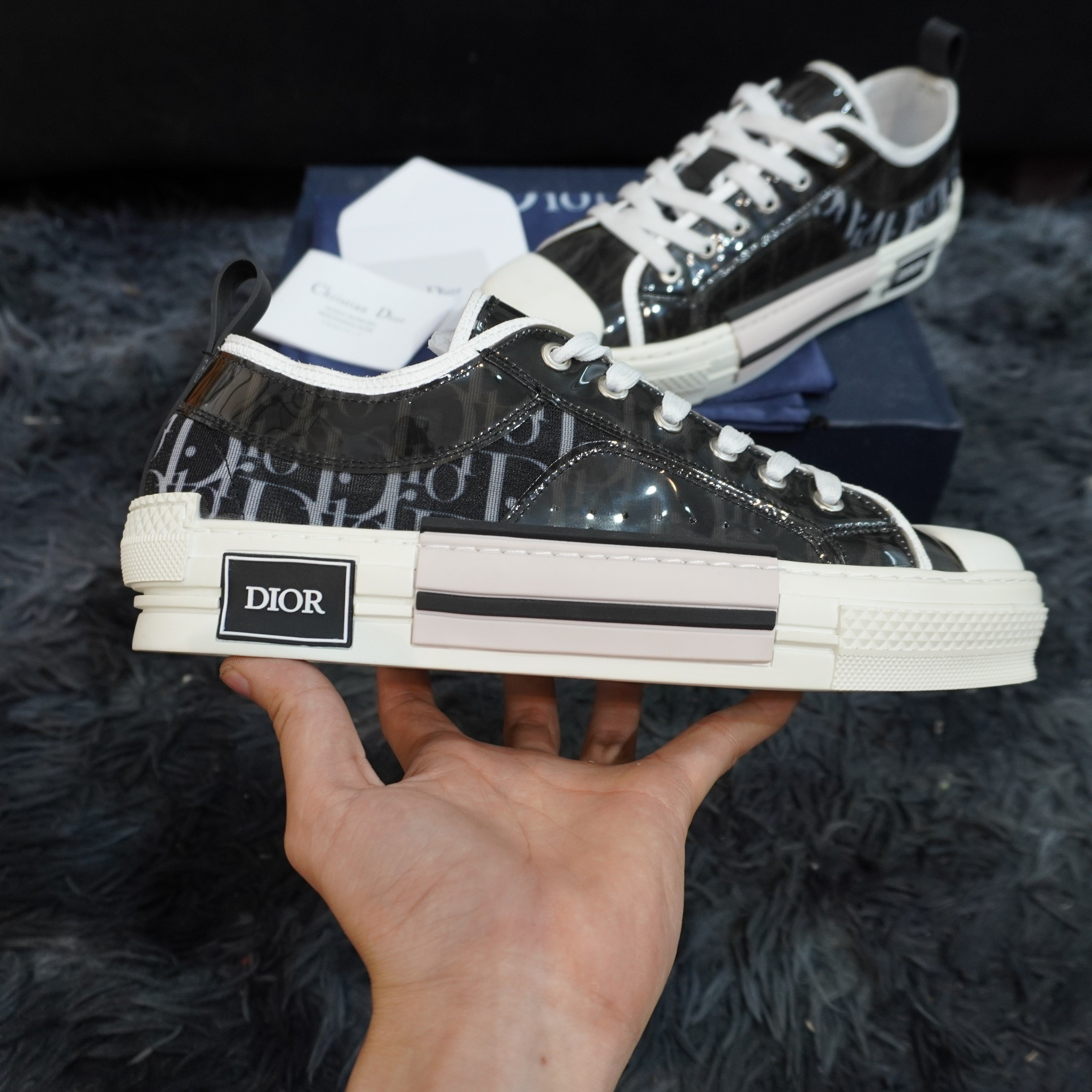 Dior B23 Transparent Canvas with White Raised Dior Oblique Motif High Top  Sneakers  Sneak in Peace