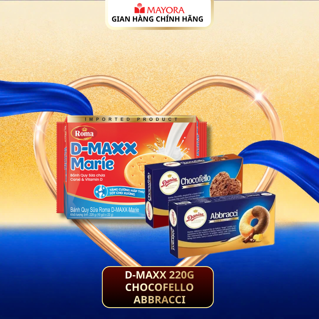 COMBO 3 LOẠI BÁNH QUY: DANISA ABBRACCI 168G + CHOCOFELLO 150G + D-MAXX MARIE 220G