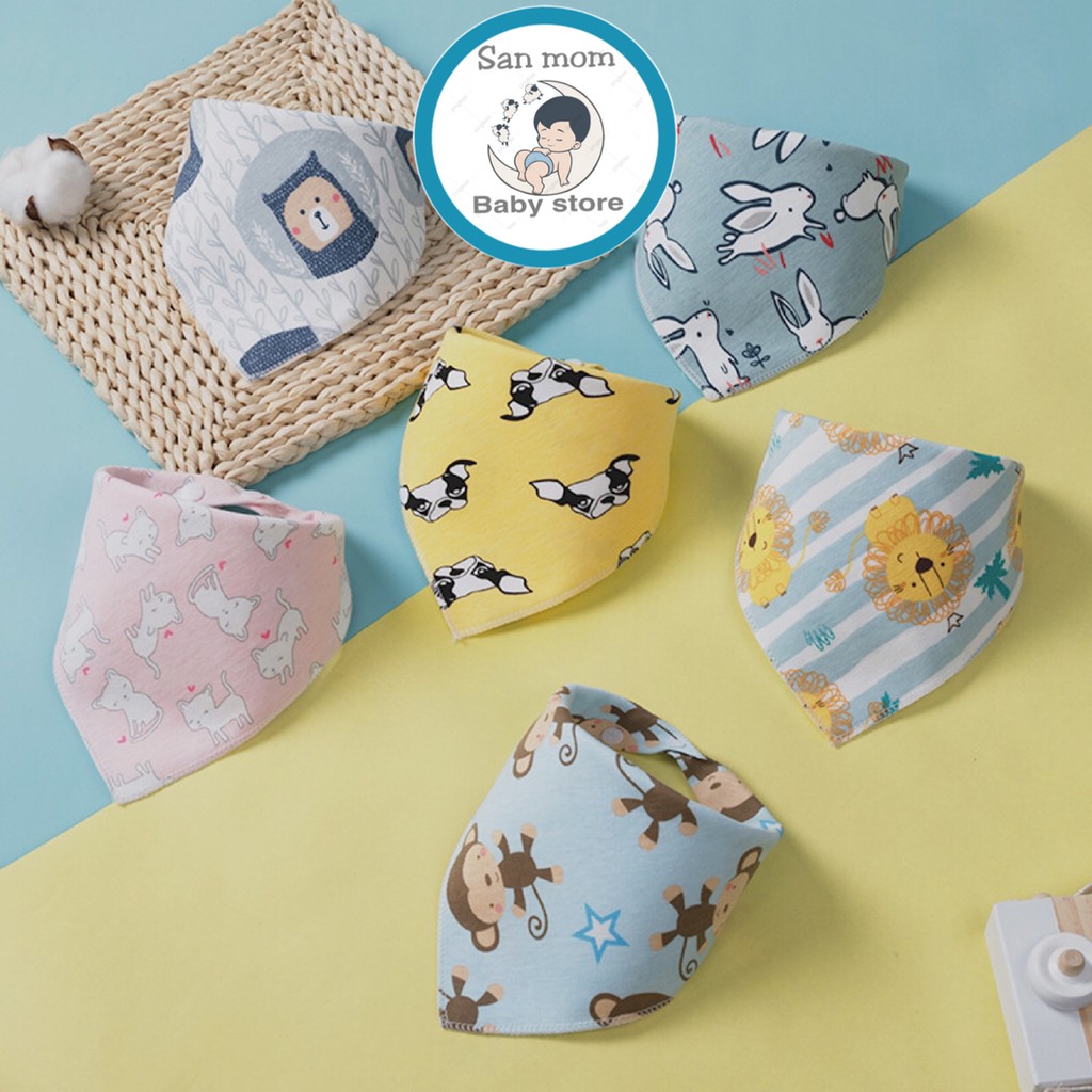 Yếm Tam Giác Xô/Cotton Cho Bé Sơ Sinh Có 2 Lớp và nút cài 2 nấc, Thoáng Khí,Mịn Màng Với Làn Da Bé