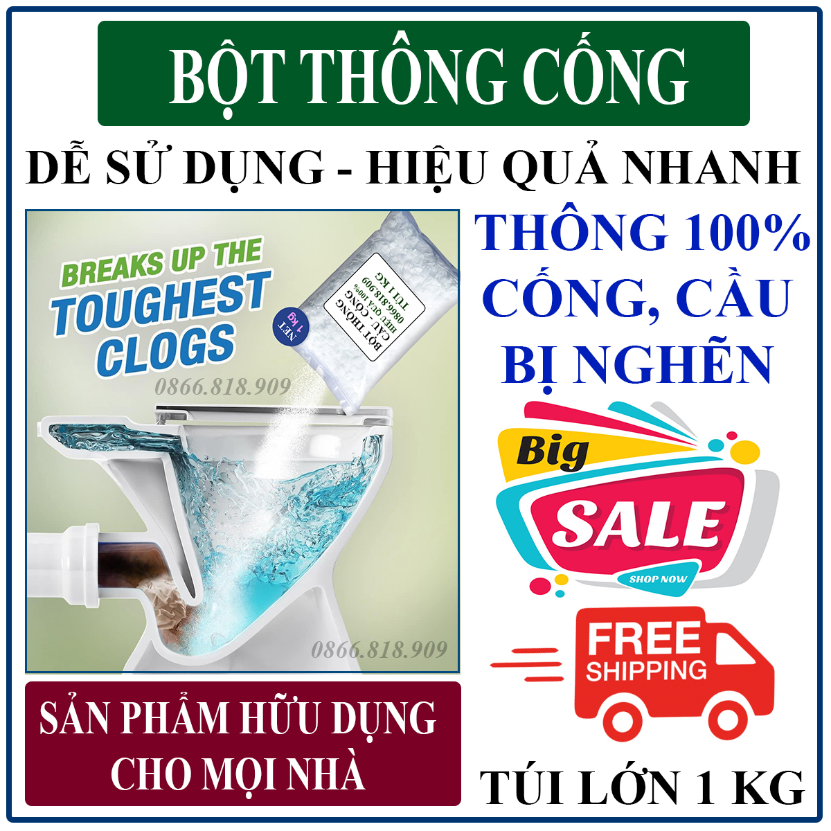 Combo 3 kg bột thông cống - bột thông nghẽn bồn cầu