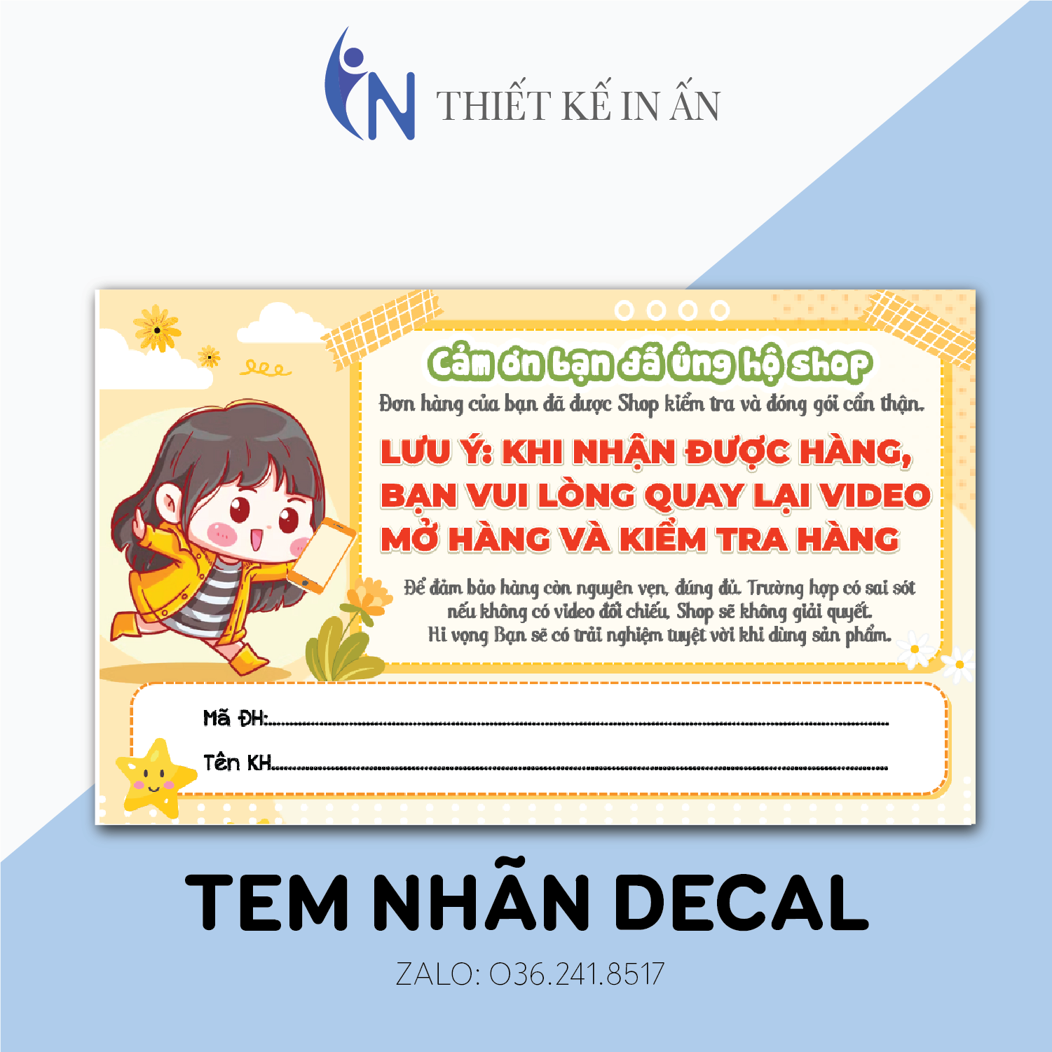 100 Tem dán quay clip trước khi mở hàng - Kích thước 9x5.5cm - Có keo mặt sau