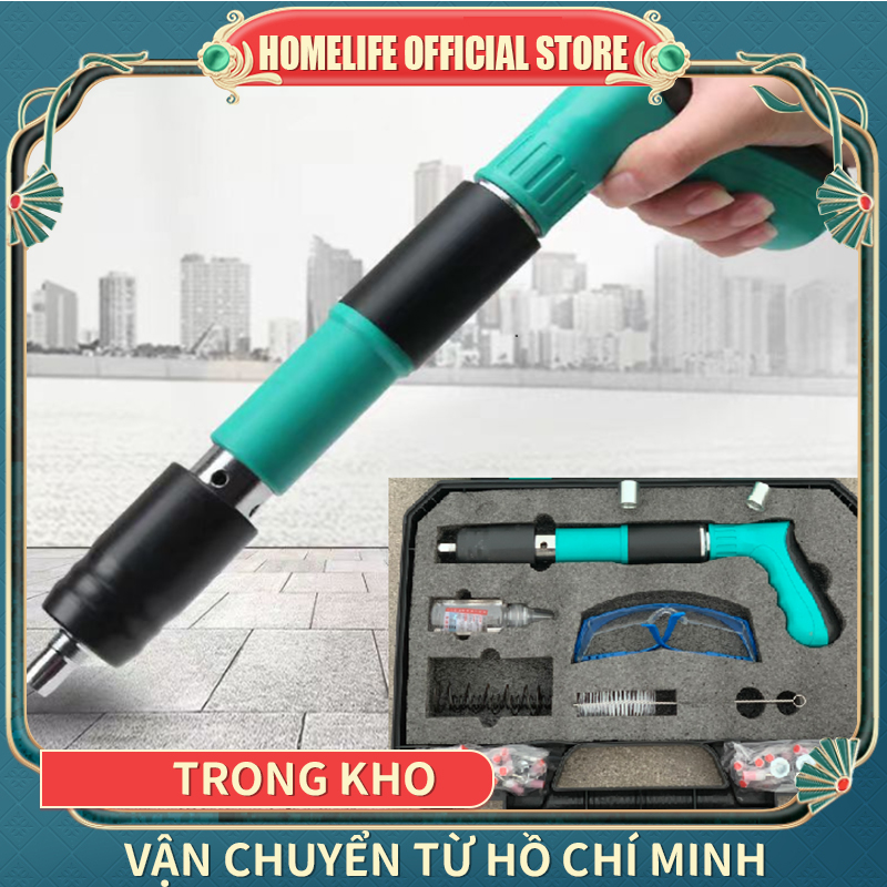 Máy bắn đinh bê tông thế hệ mới, súng bắn đinh hạt nổ tặng kèm 10 đinh