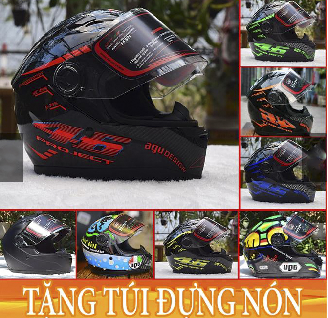 Nón bảo hiểm agu fullface nhiều tem, tặng túi đựng nón cao cấp