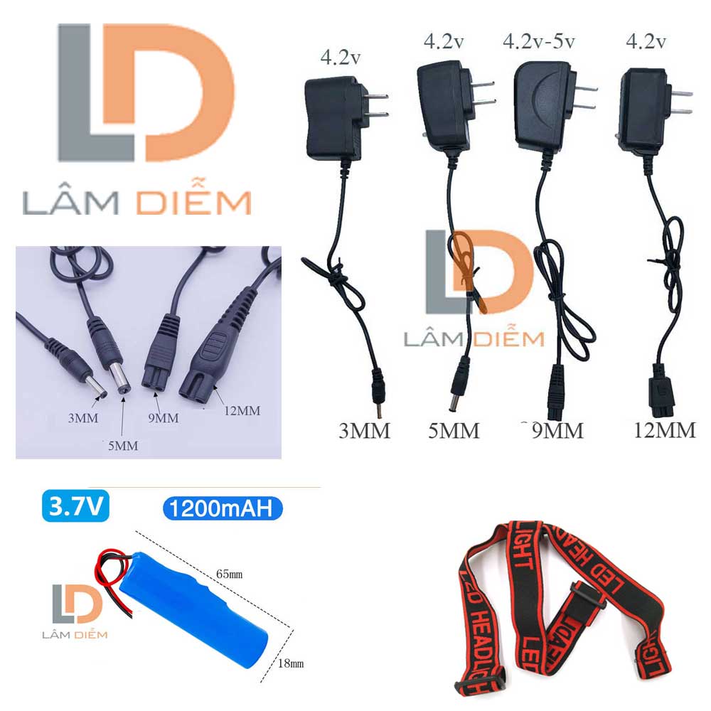 Cục sạc đèn pin đội đầu 4v2 500ma và phụ kiện kèm theo