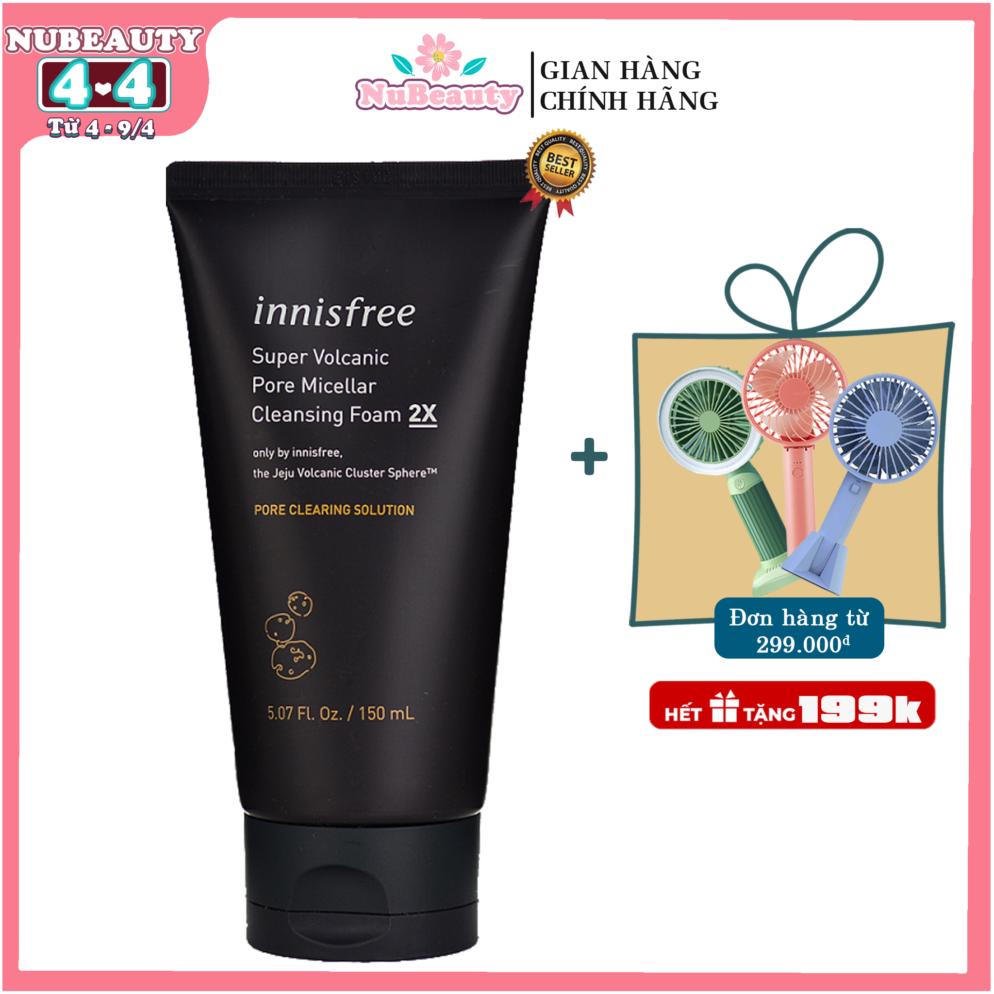 [CHÍNH HÃNG] Sữa Rửa Mặt Tạo Bọt Làm Sạch Sâu Chứa Tro Núi Lửa Innisfree Super Volcanic Pore Micellar Cleansing Foam 2X 150ml
