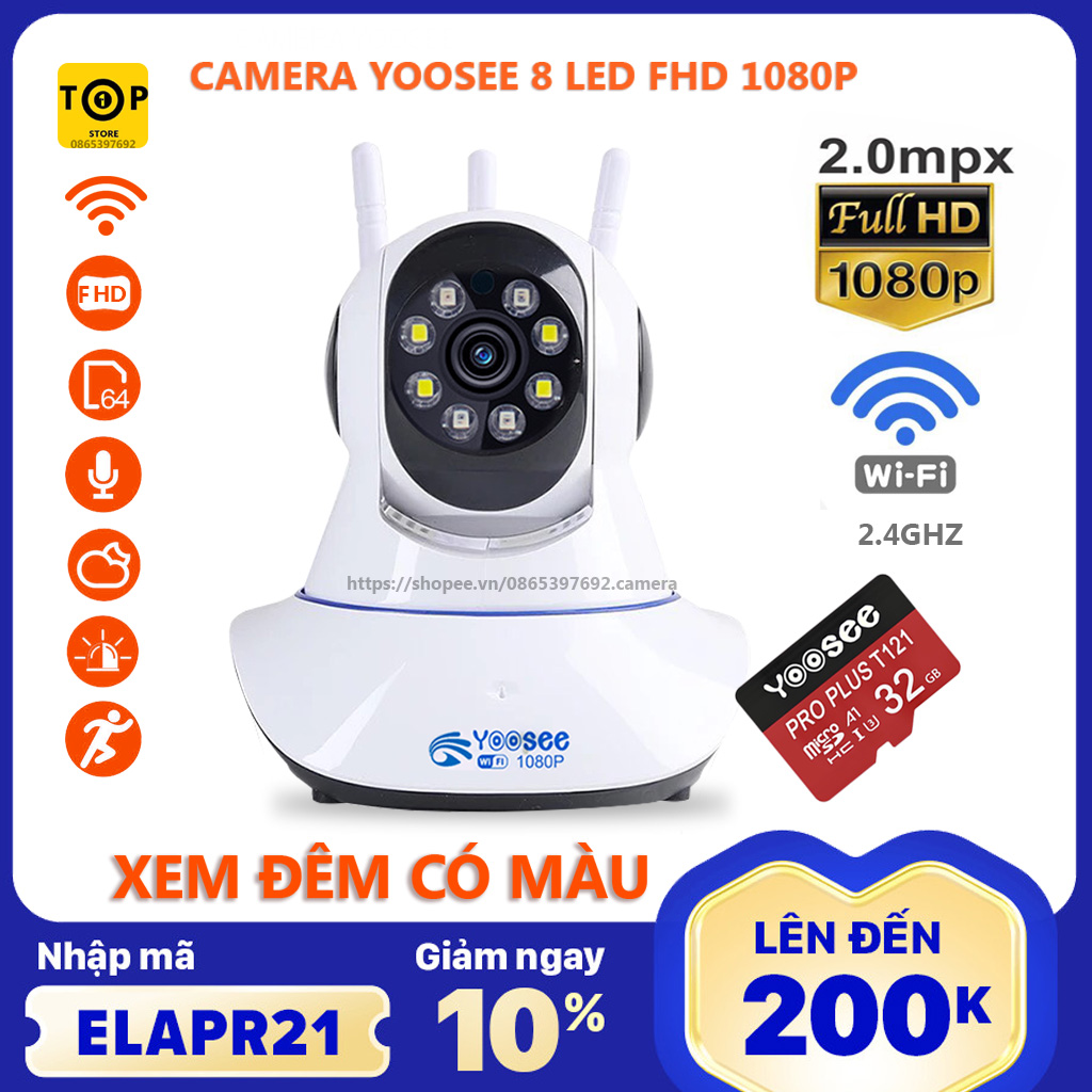 Camera Yoosee 8led mẫu mới xoay 360 - full hd 1080p xem đêm có màu kèm thẻ nhớ sản phẩm đang được săn đón chất lượng đảm bảo và cam kết hàng đúng như mô tả