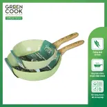 Combo 2 chảo nhôm sâu men đá ceramic miệng rót Green Cook GCP231 màu xanh 10 lớp chống dính