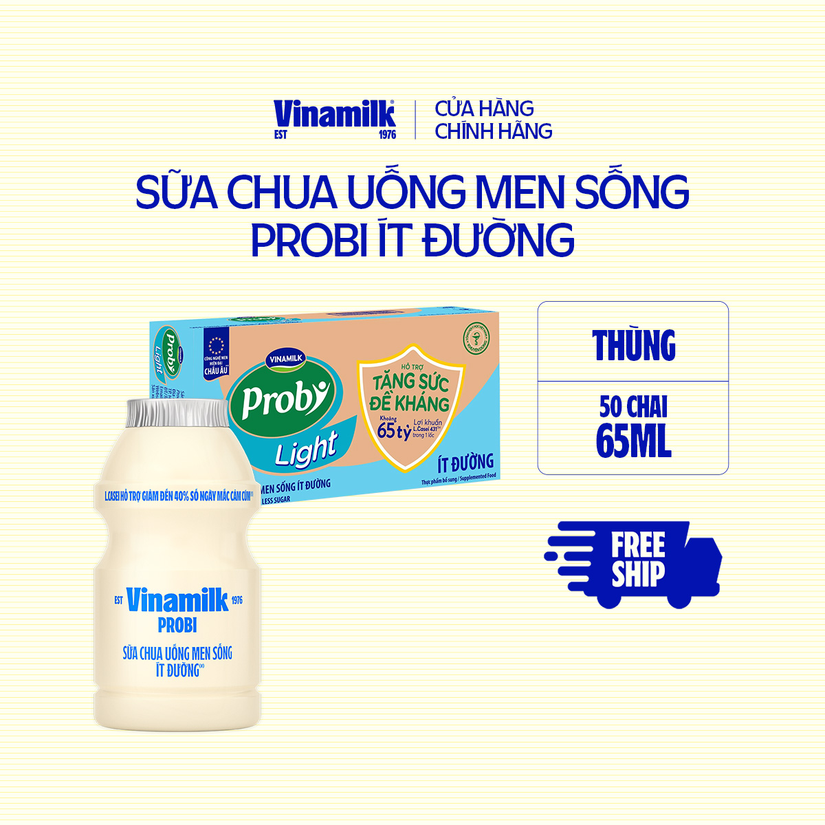 Thùng Sữa chua uống Probi Ít Đường chai x 65ml - 50 chai/Thùng Yogurt