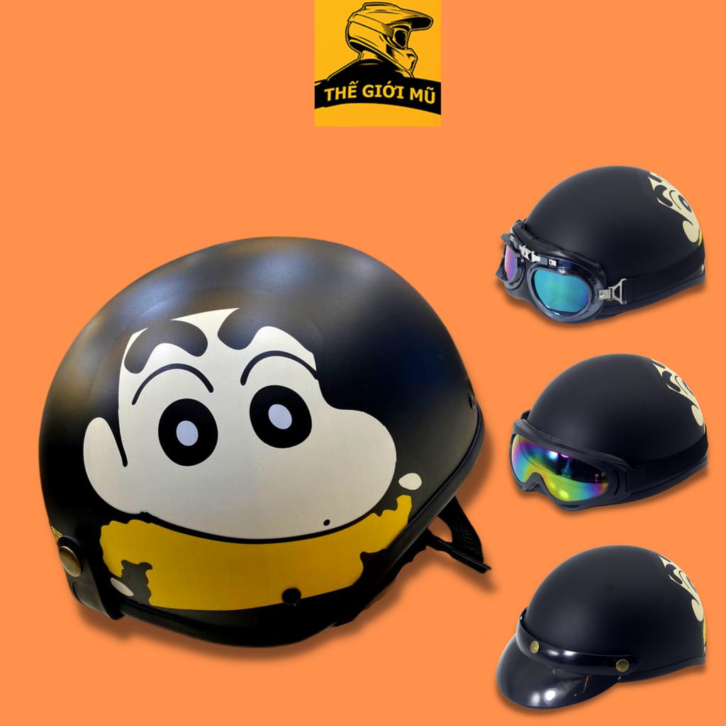 Mũ bảo hiểm nửa đầu in hình Shin cậu bé bút chì,nón bảo hiểm thời trang cute Thế Giới Mũ