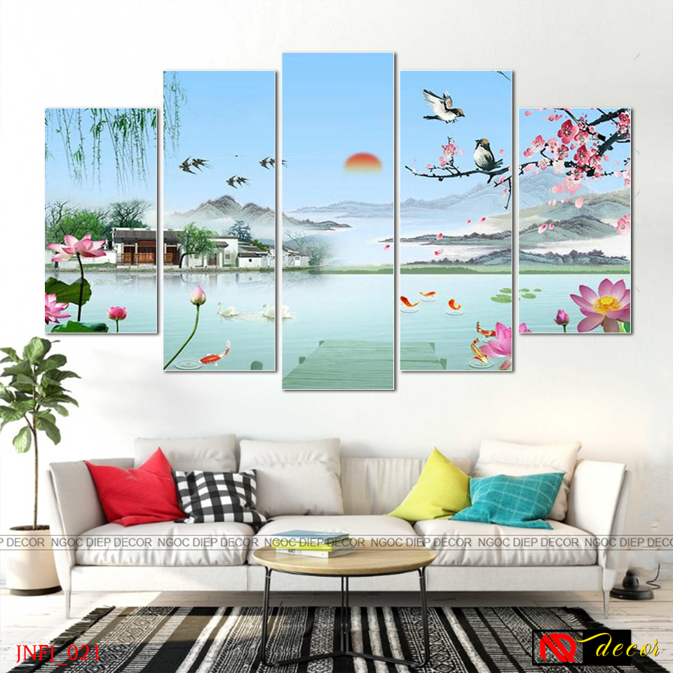 Tranh treo tường 3D Thác nước sơn thủy JNFJ_021, tấm tranh đặc dày 1cm in sắc nét bo viền cao cấp, kèm đinh treo 3 chân