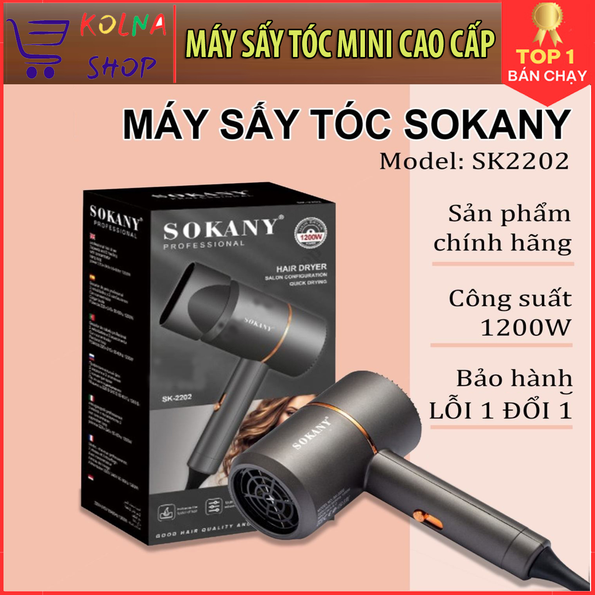 Máy sấy tóc, Máy sấy tóc tạo kiểu tóc chính hãng Sokany, Máy sấy tóc mini công suất lớn 1200W, máy sấy tóc cao cấp