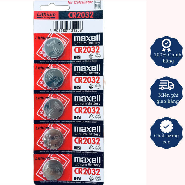 Vỉ 5 Viên Pin CMOS CR2032 Maxell Nhật Bản Lithium 3V