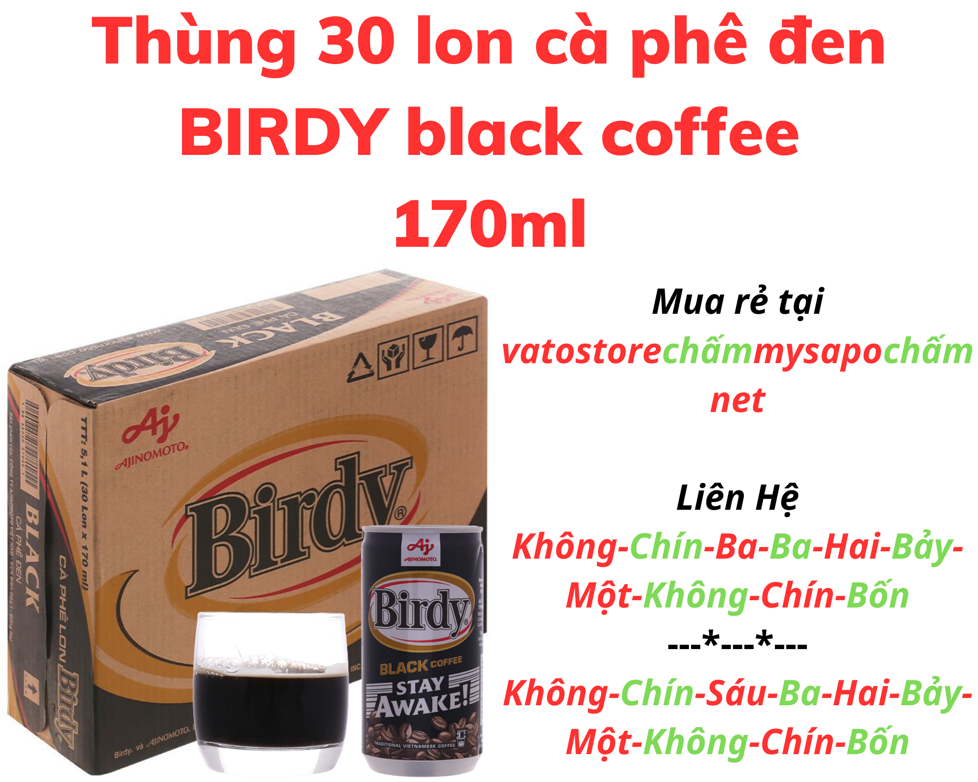 Cà phê đen BIRDY black coffee lon 170ml