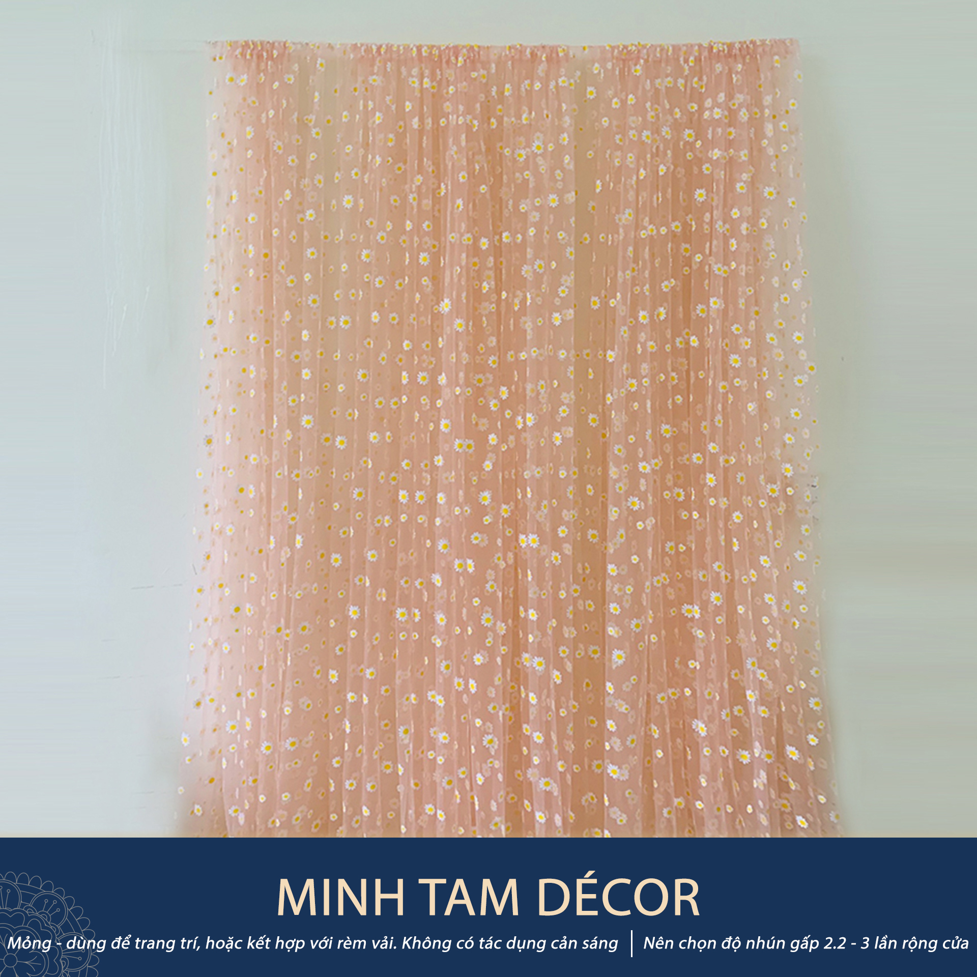 Rèm cửa Minh Tâm treo tường trang trí phòng ngủ, phòng khách , chống nắng, kiểu dáng ống luồn- Rèm voan cúc họa mi