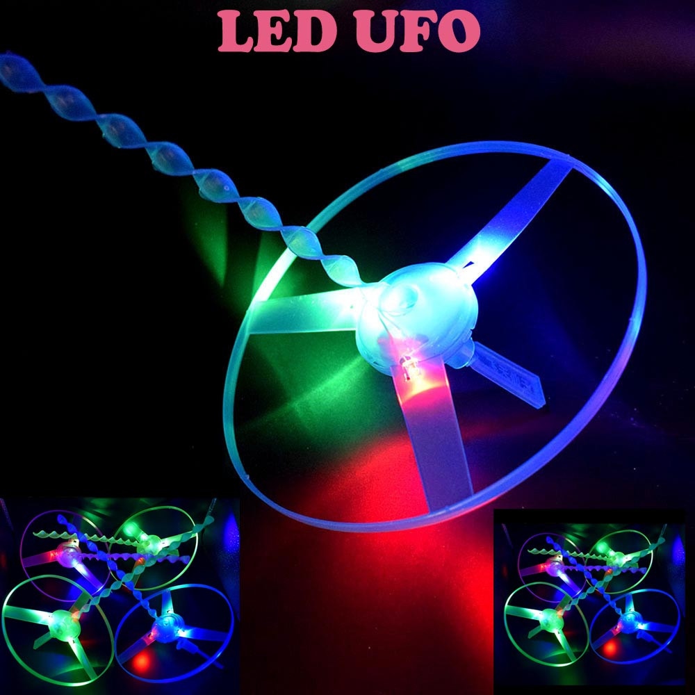 CW Kids Toys Light Flash Funny Colorful Pull String Ufo LED Up Flying