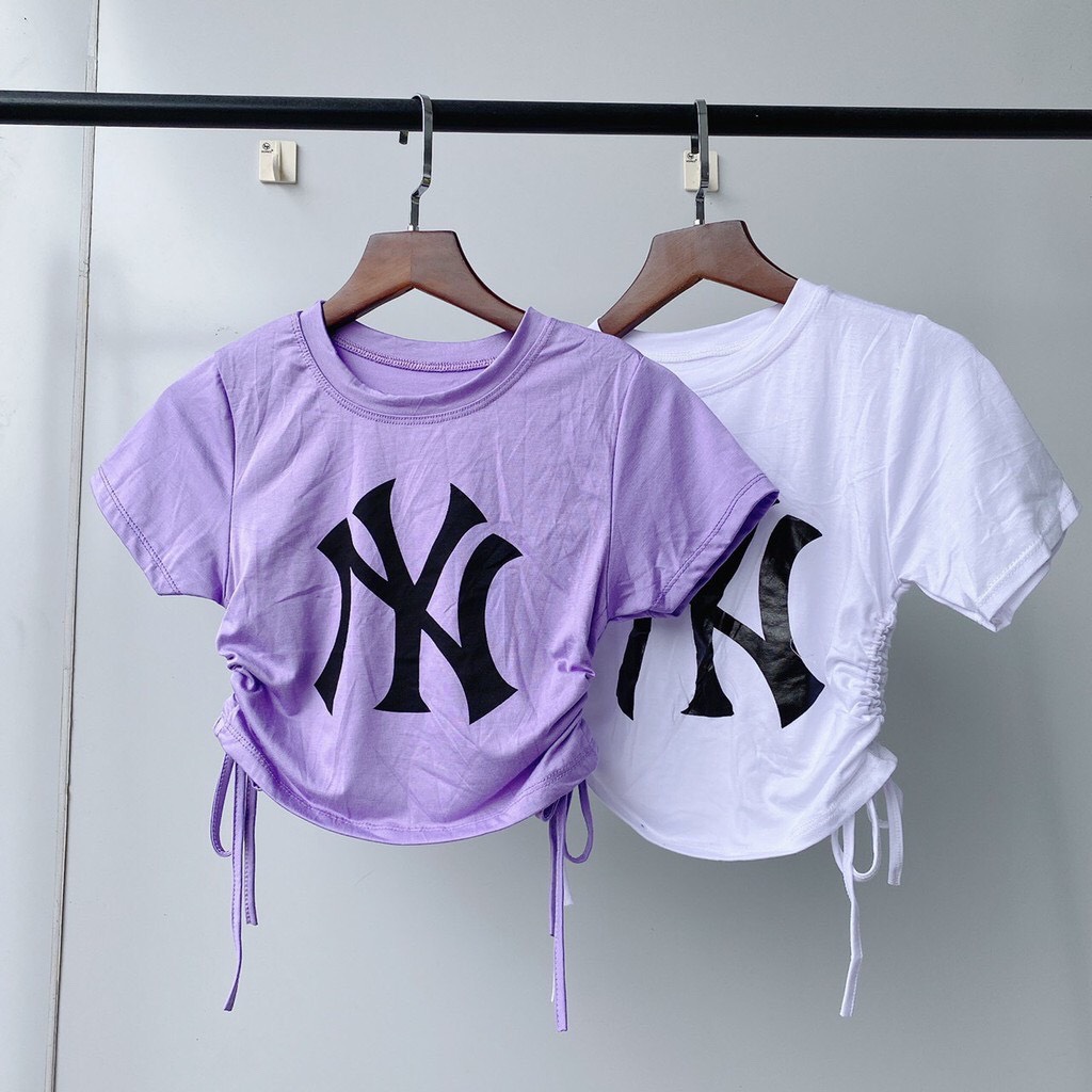 Áo thun lụa croptop nờ y rút 2 bên eo xinh