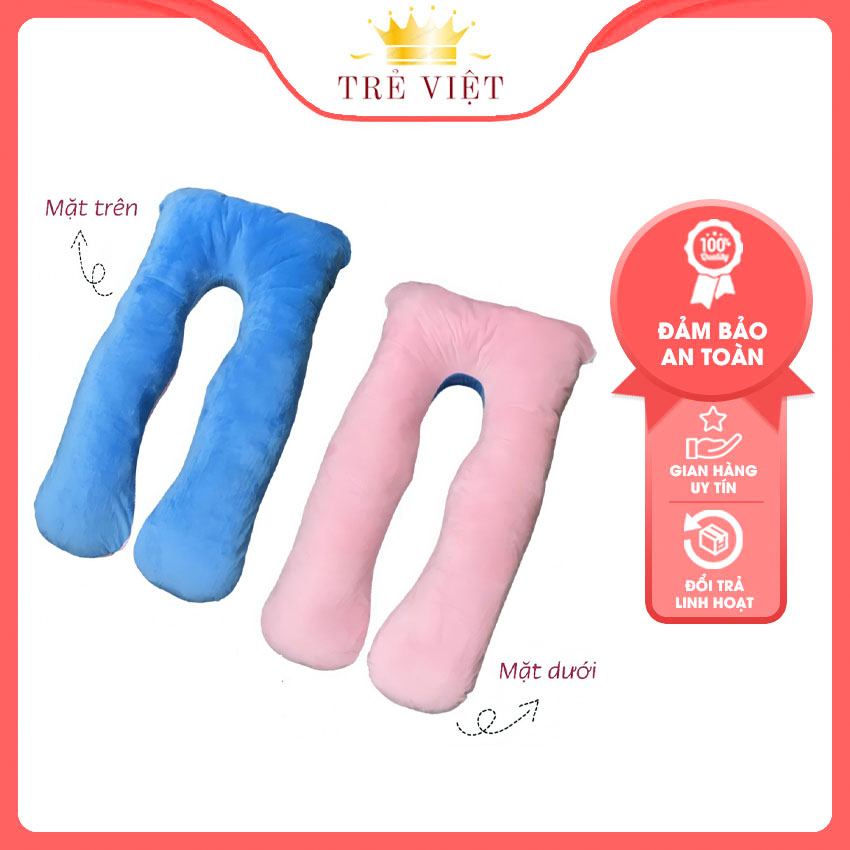 Gối ôm bà bầu chữ U vải nhung mềm mại hỗ trợ giảm đau lưng T11 gối bà bầu đa năng hàng cao cấp - TRẺ VIỆT