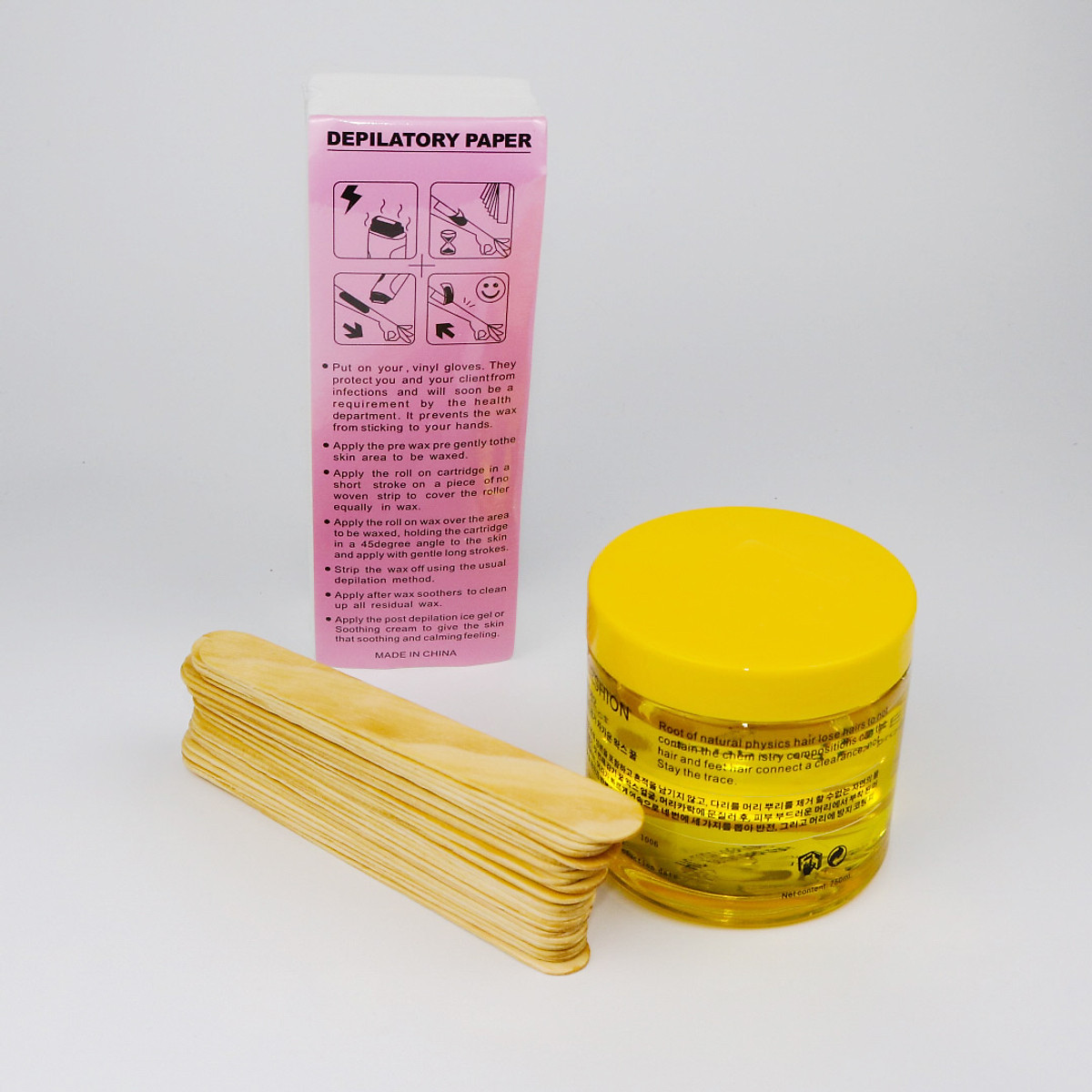 Combo wax lạnh tẩy lông gồm: 1 hủ wax lạnh 750g + 100 tờ giấy wax lông + 25 que trét wax