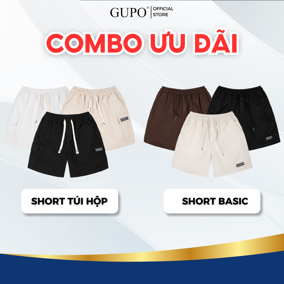 Combo 2 quần short kaki túi hộp và quần đùi nam nữ basic lưng thun co giãn trẻ trung