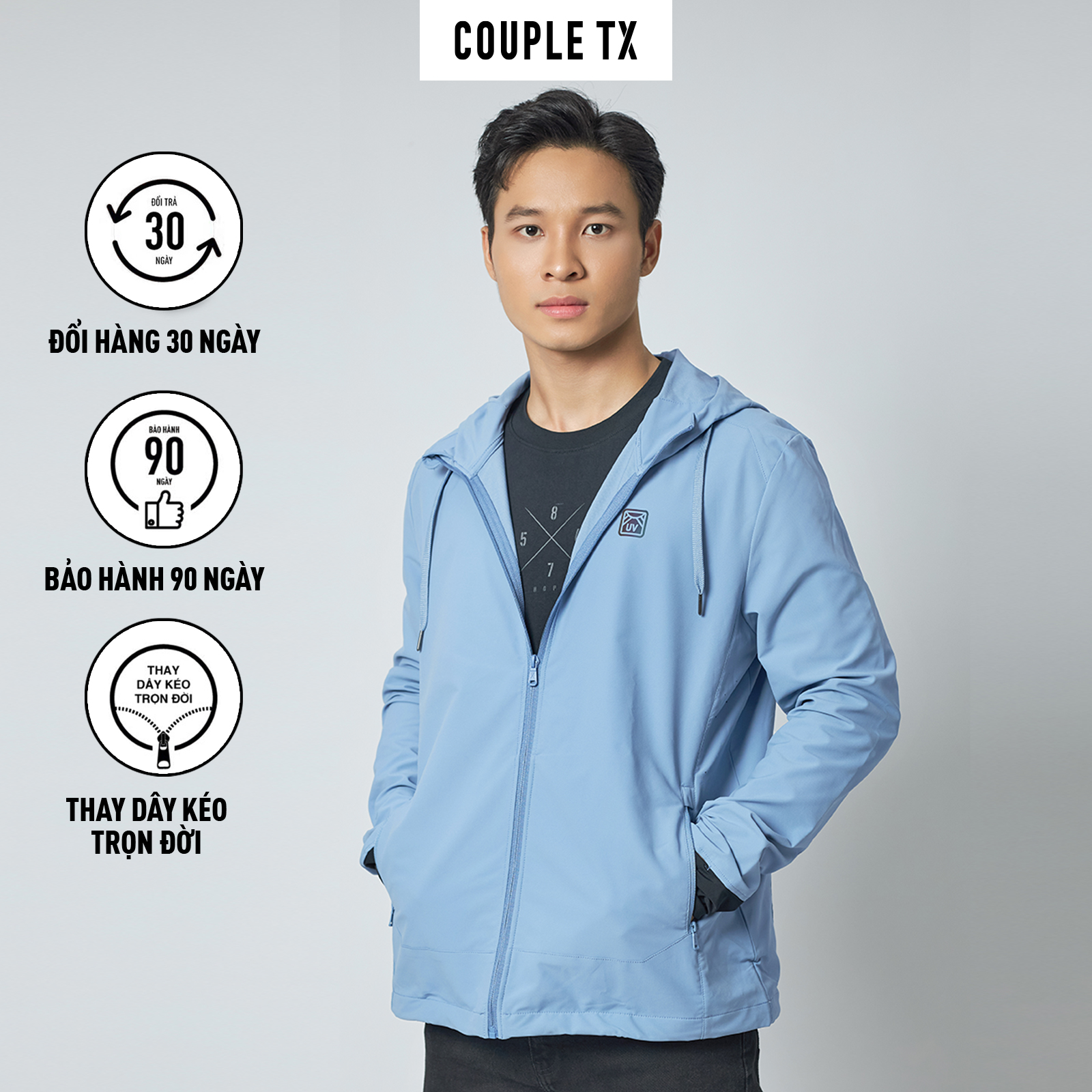 Áo khoác chống nắng nam couple tx - uv pro windbreaker 2 lớp có nón mok 1058