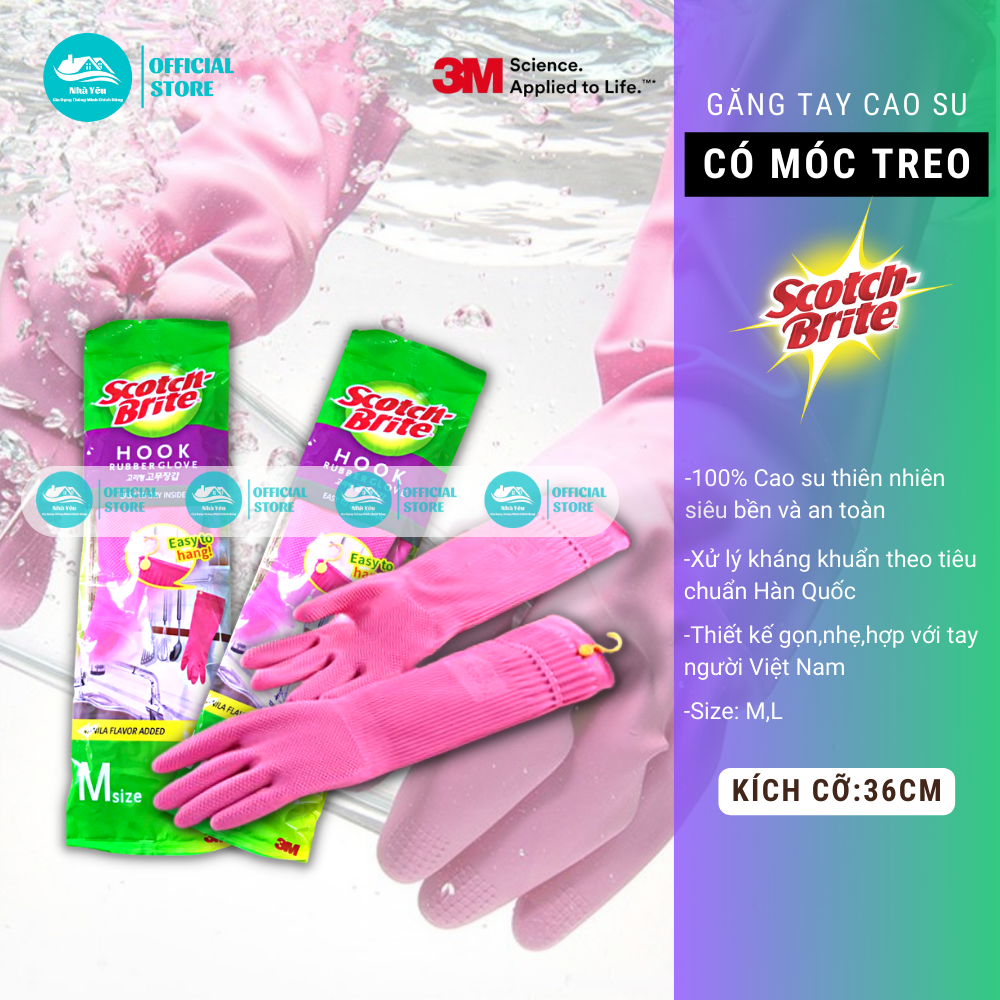 Găng Tay Cao Cấp 3M Scotch Brite 36cm Có Móc Treo-Bao Tay Vệ Sinh Nhà Cửa,Giặt Quần Áo,Không Mùi Hôi,Chống Trơn Trượt,Chống Khuẩn,Bảo Vệ Sức Khỏe