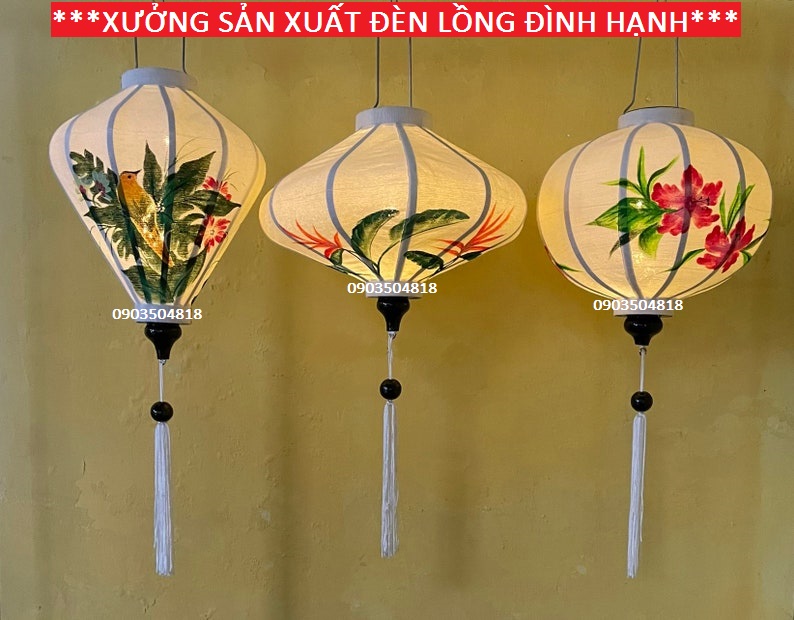 COMBO 3 chiếc đèn lồng Hội An Vẻ Tranh Thủ Công Size 35cm, 50cm, màu trắng sang trọng. Dùng trang trí nhà cửa, nhà hàng, khách sạn, quán cafe, đền chùa, sân vườn...