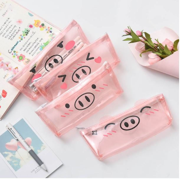 Hộp bút trong suốt hình heo hồng cute