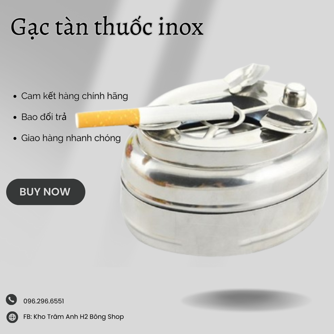 Gạt tàn inox có nút bấm đóng mở ngăn đựng thông minh / gạt tàn inox bấm nút tiện dụng m3335